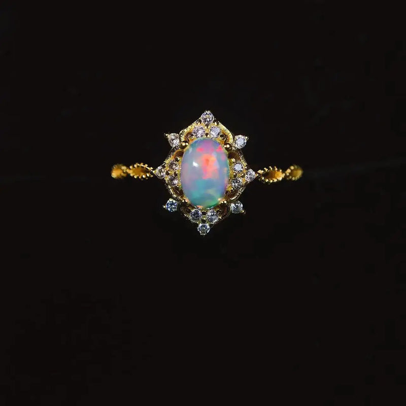 925 Sterling Silver Natural Opal Ring for Women