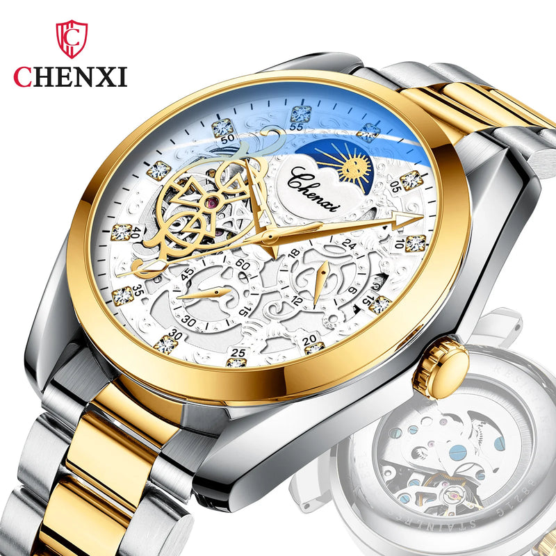 Stainless Steel Diamond Inlaid Mechanical Watch for Men