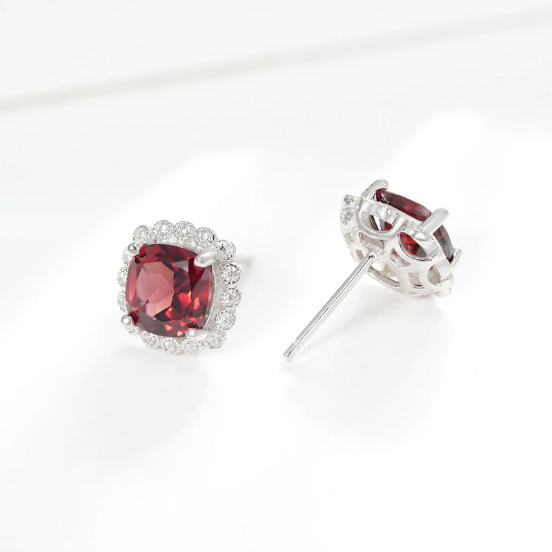 925 Sterling Silver Garnet CZ Square Drop Earrings for Women