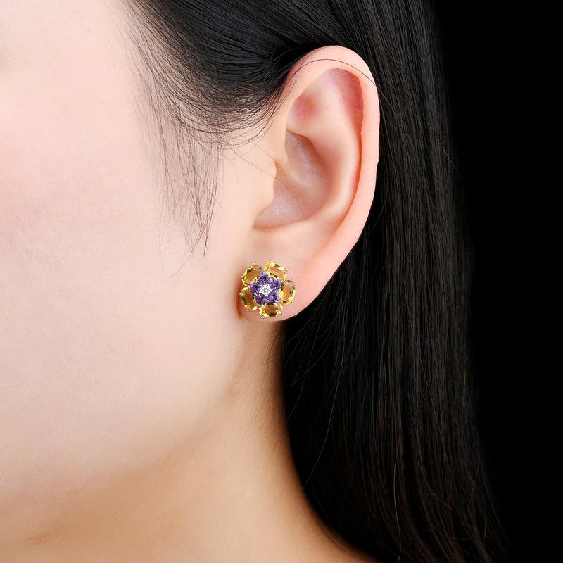 Sterling Silver Citrine Amethyst 5.5 ctw Stud Earrings for Women