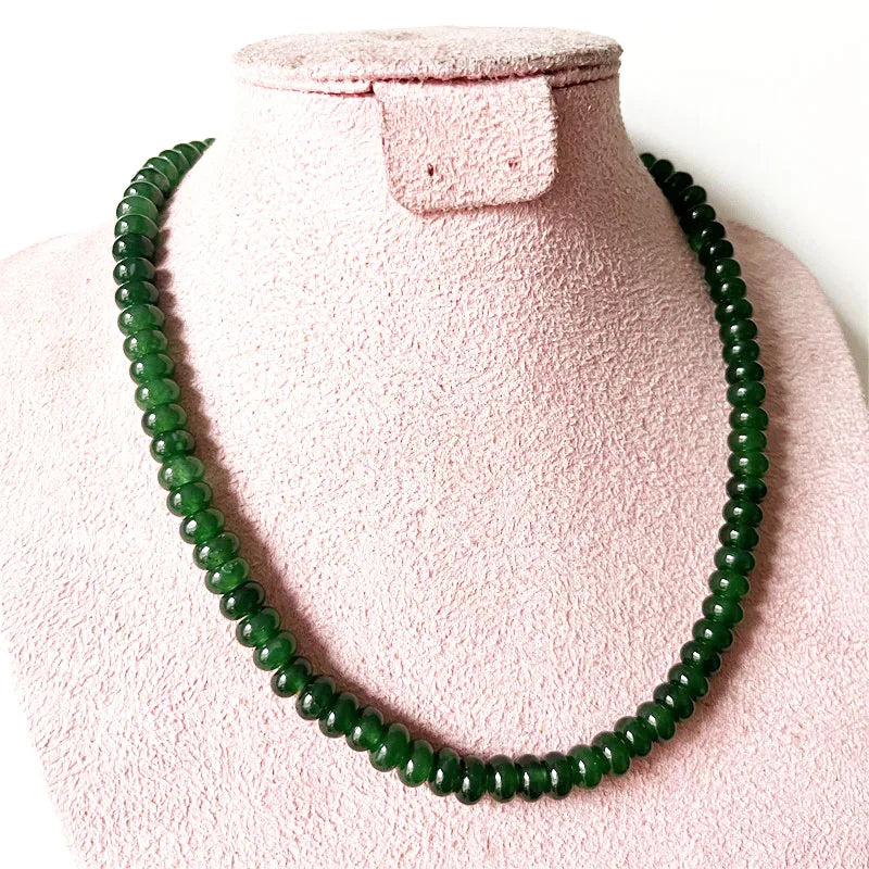 Sterling Silver Oval Green Emerald Jade Necklace for Women