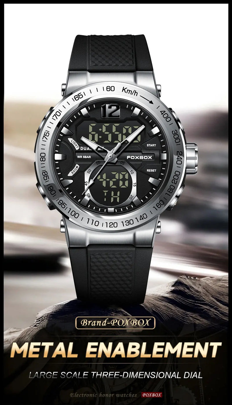 Men's Luxury Digital Analog Sport Watch with Dual Display, Original Quartz Movement, Waterproof.