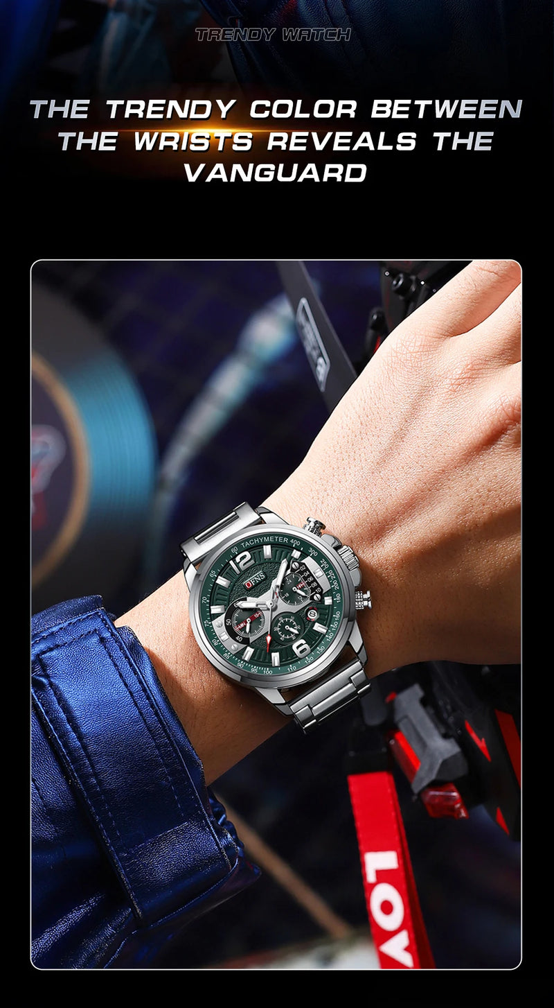 Stainless Steel Luxury Fashion Luminous Quartz Calendar Watch for Men