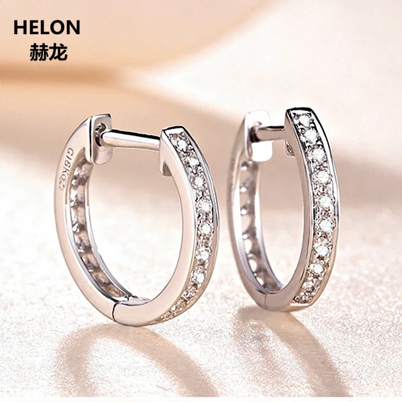 Solid White Gold 14kt Cubic Zirconia Hoop Earrings for Women