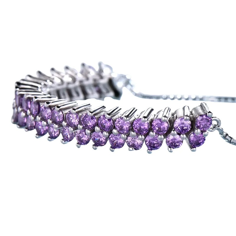 Sterling Silver Amethyst Bangle Bracelets 26cm for Women