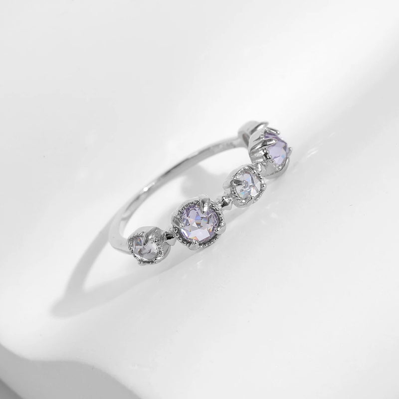 Sterling Silver Geometric Purple Cubic Zirconia Rings for Women