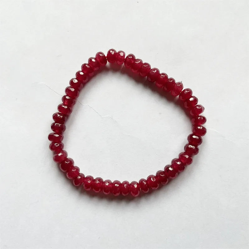 Sterling Silver Beaded Red Ruby Bracelet, 5.8mm Faceted, Boho Geometric for Women