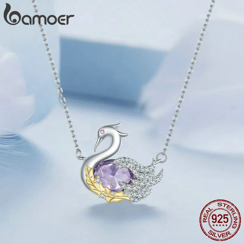 Sterling Silver Swan Pendant Necklace for Women