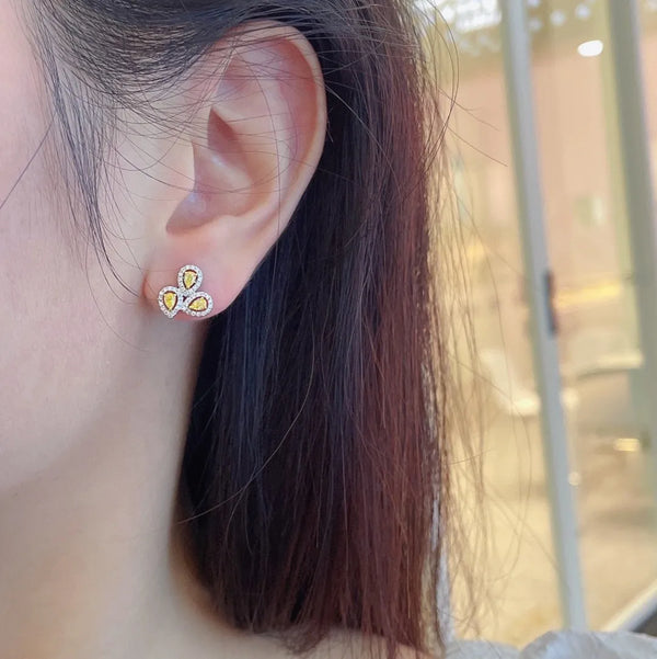 YMFine Jewelry 18K Gold 0.365ct Yellow Diamonds Gemstones Female Drop Earrings for Women Fine Earrings