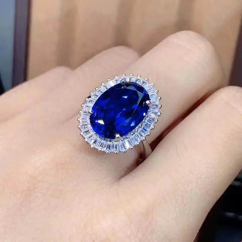 Sterling Silver Natural Sapphire Ring for Women