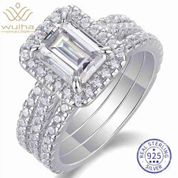 925 Sterling Silver Emerald Cut VVS1 D Color Moissanite Diamond Wedding Engagement Ring Set