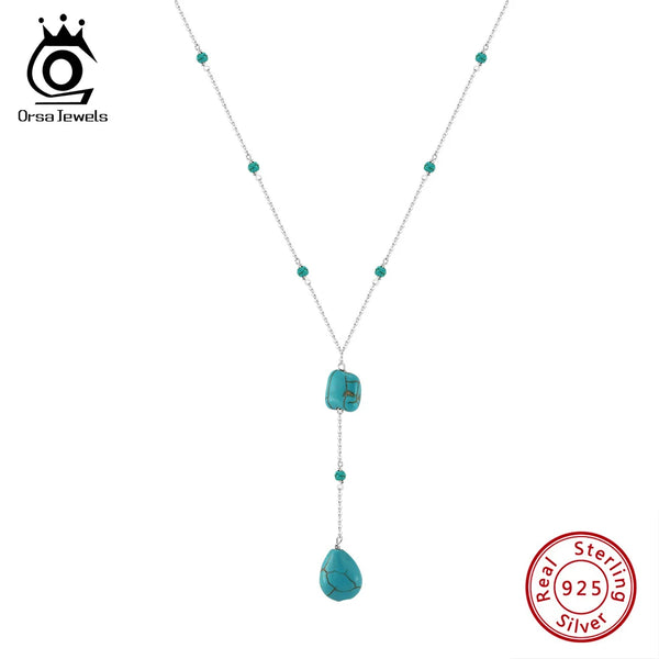 925 Sterling Silver Turquoise Fashion Long Necklace for Women