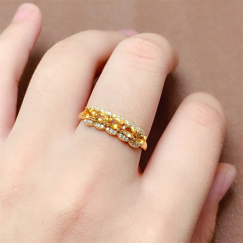 925 Sterling Silver Natural Citrine Wedding Ring for Women