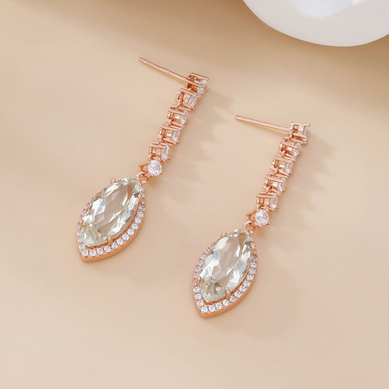 925 Sterling Silver Green Crystal Drop Earrings for Women