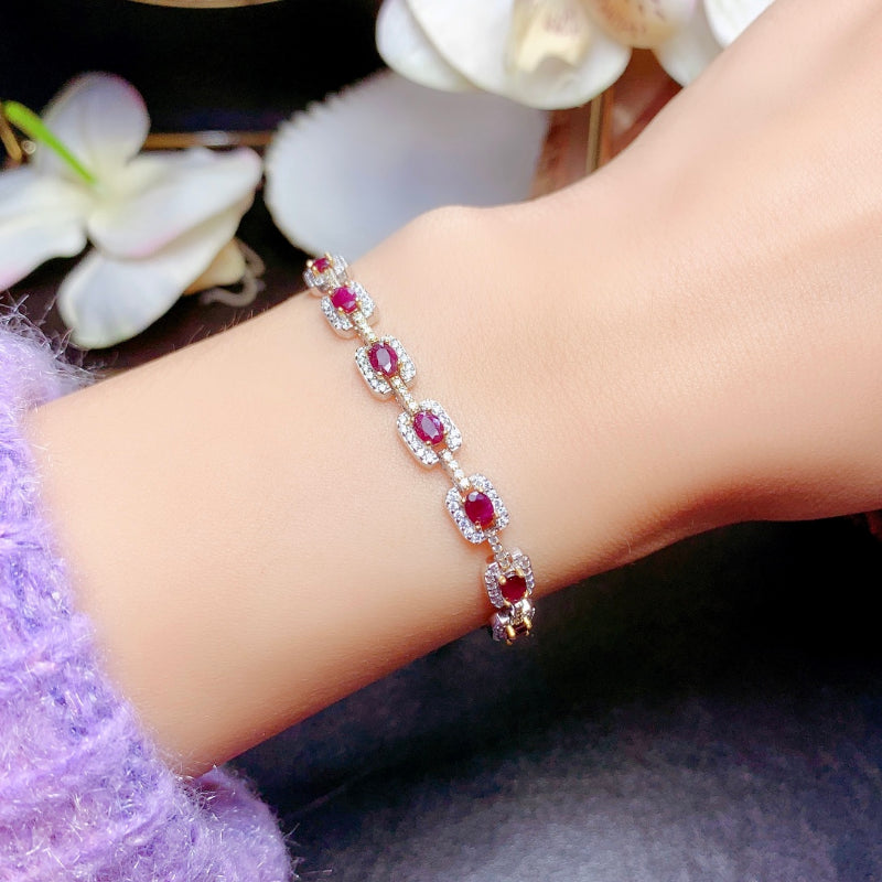 Sterling Silver Rose Gold Ruby Bracelet for Women