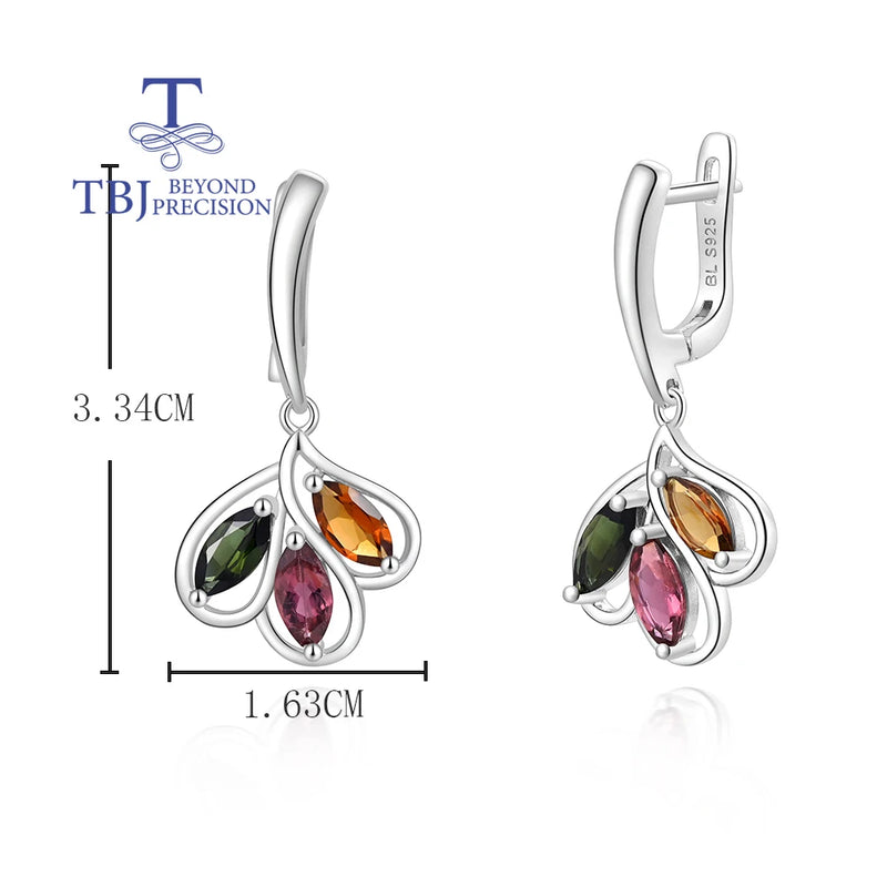 925 Silver Tourmaline Leaf Shape Earrings for Women