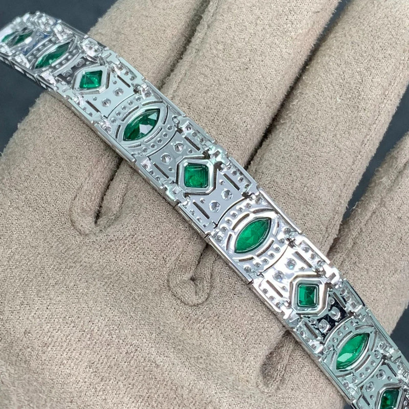 925 Sterling Silver Emerald High Carbon Diamond Gemstone Bracelet Bangle for Women