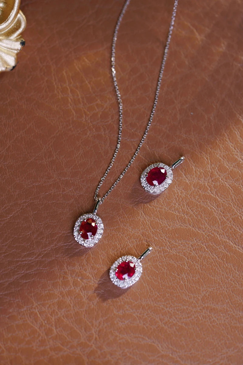 18K White Gold Diamond and Ruby Pendant Necklace for Women