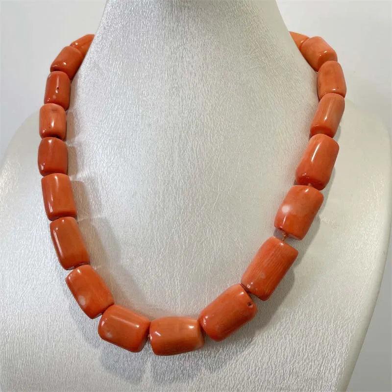 Sterling Silver Orange Coral Geometric Necklace (3.00 ctw), Choker for Women