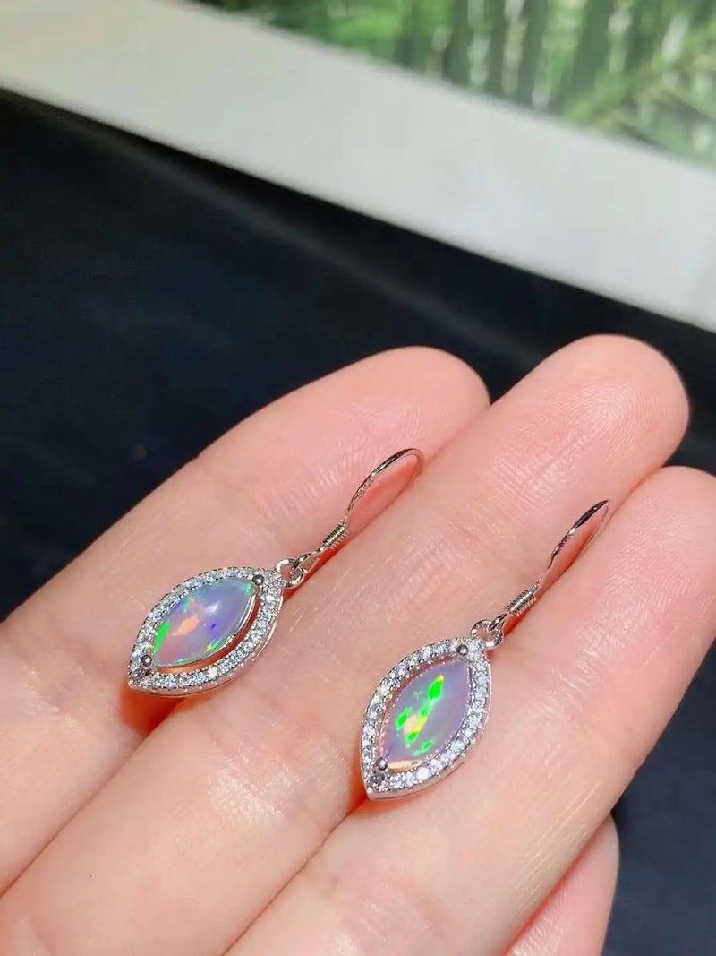 925 Silver Natural Opal Marquise Drop Earrings for Women