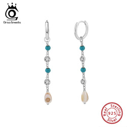 925 Sterling Silver Turquoise Dangle Earrings with Zirconia for Women