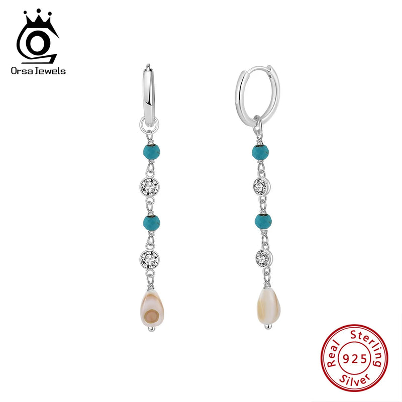 925 Sterling Silver Turquoise Dangle Earrings with Zirconia for Women