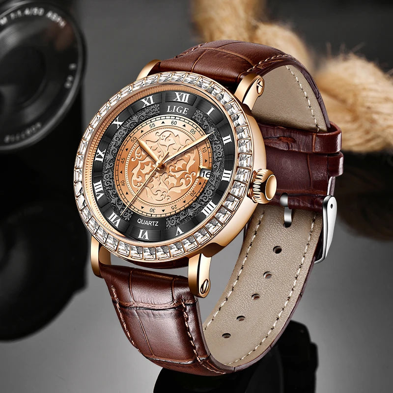 LIGE Original Women's Watch Top Luxury Fashion Watches Ladies Waterproof Leather Bracelet Quartz Woman Wristwatch Montre Femme