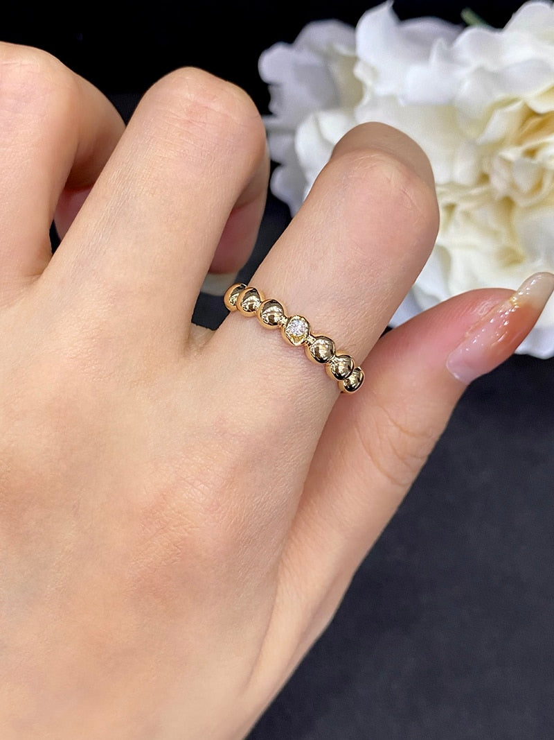 18K Yellow Gold Real Natural Diamond Ring for Women