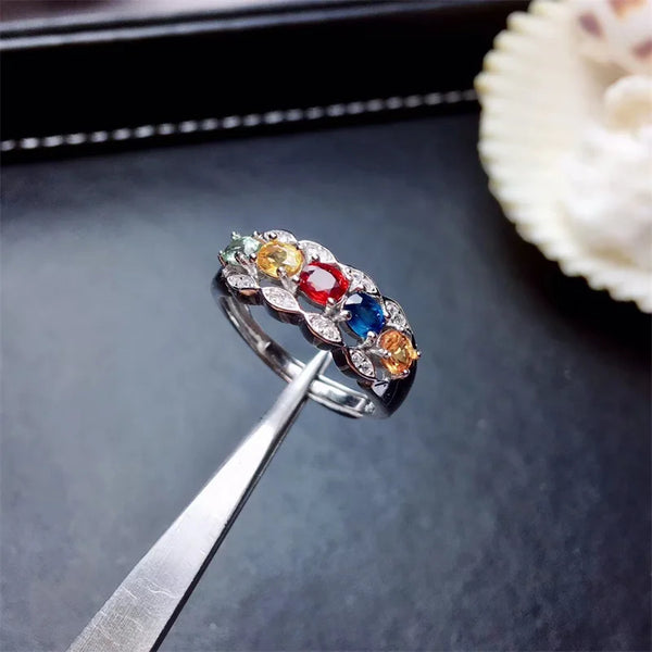 Sterling Silver Natural Multicolor Sapphire Ring for Women