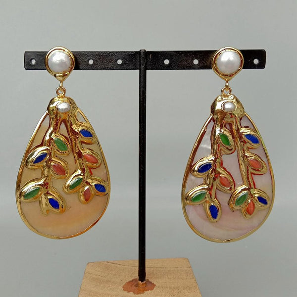 YYING  Natural Yellow Sea Shell Gold Plated Multi Color Agate Drop Earrings