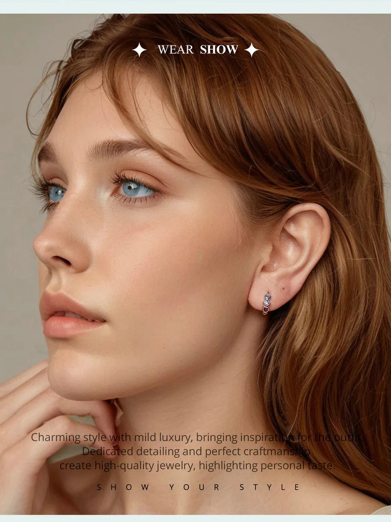 Sterling Silver Colorful Zircons Stud Earrings for Woman