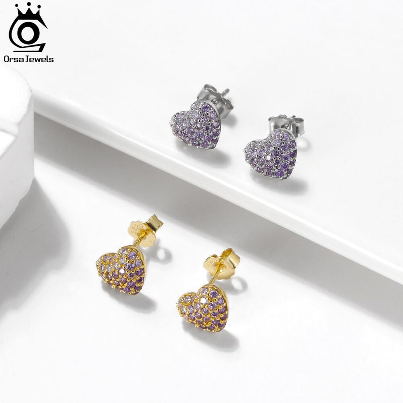 925 Sterling Silver Purple Cubic Zirconia Stud Earrings for Women