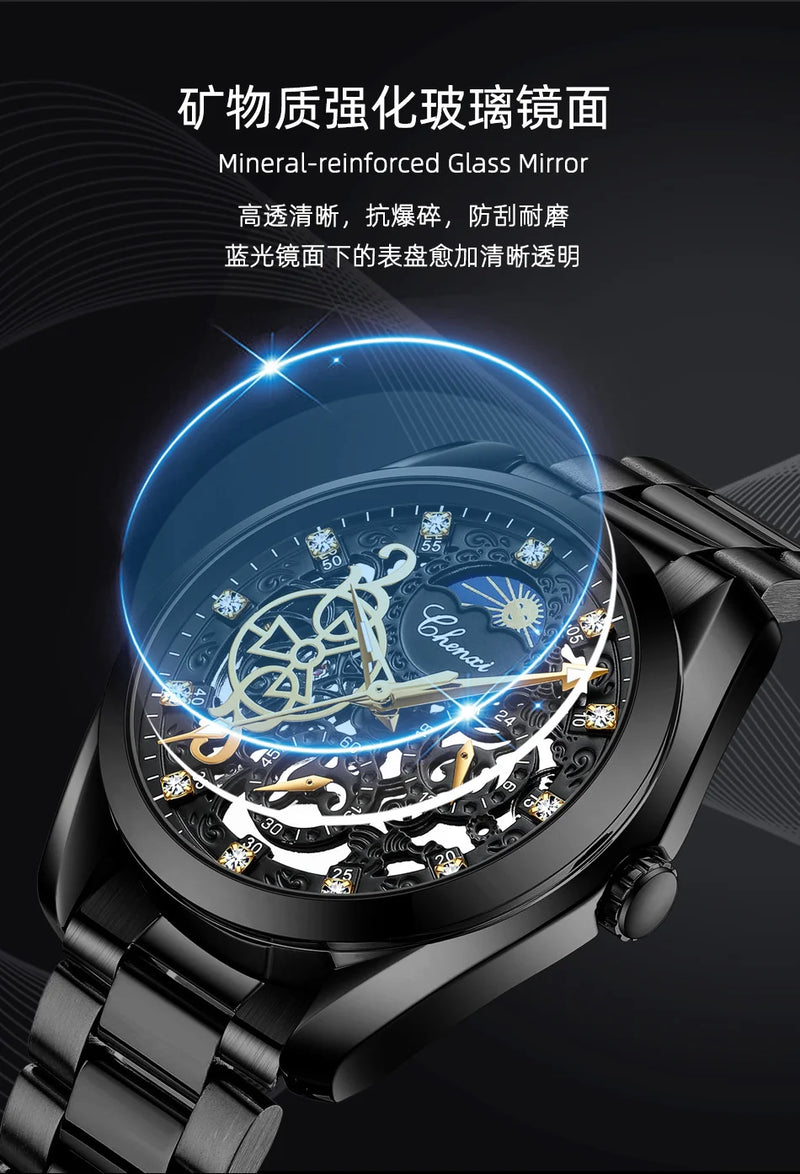 Stainless Steel Diamond Inlaid Mechanical Watch for Men