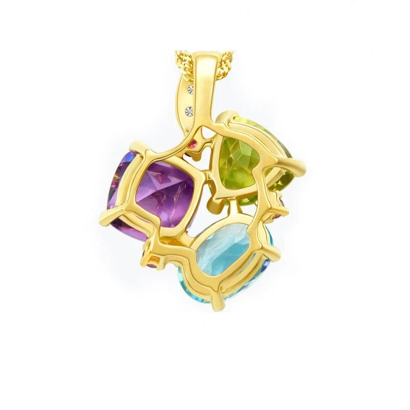 14k/18k/10k Yellow Gold Sky Blue Topaz Amethyst Peridot Tourmaline Diamonds Pendant for Women