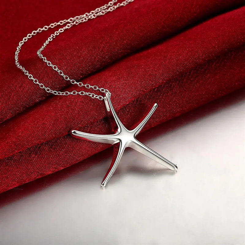 Sterling Silver Starfish Pendant Bracelet Necklace Earrings Set for Women