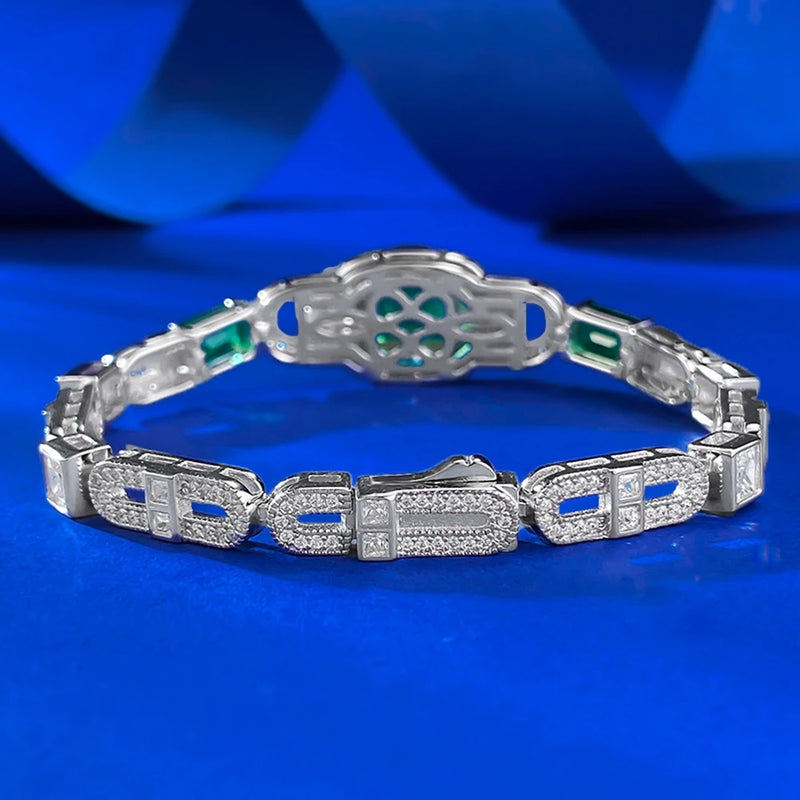 Sterling Silver Emerald Diamond Bangle for Women