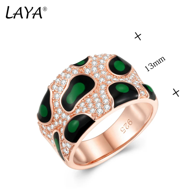 Sterling Silver Leopard Print Zircon Enamel Ring for Women