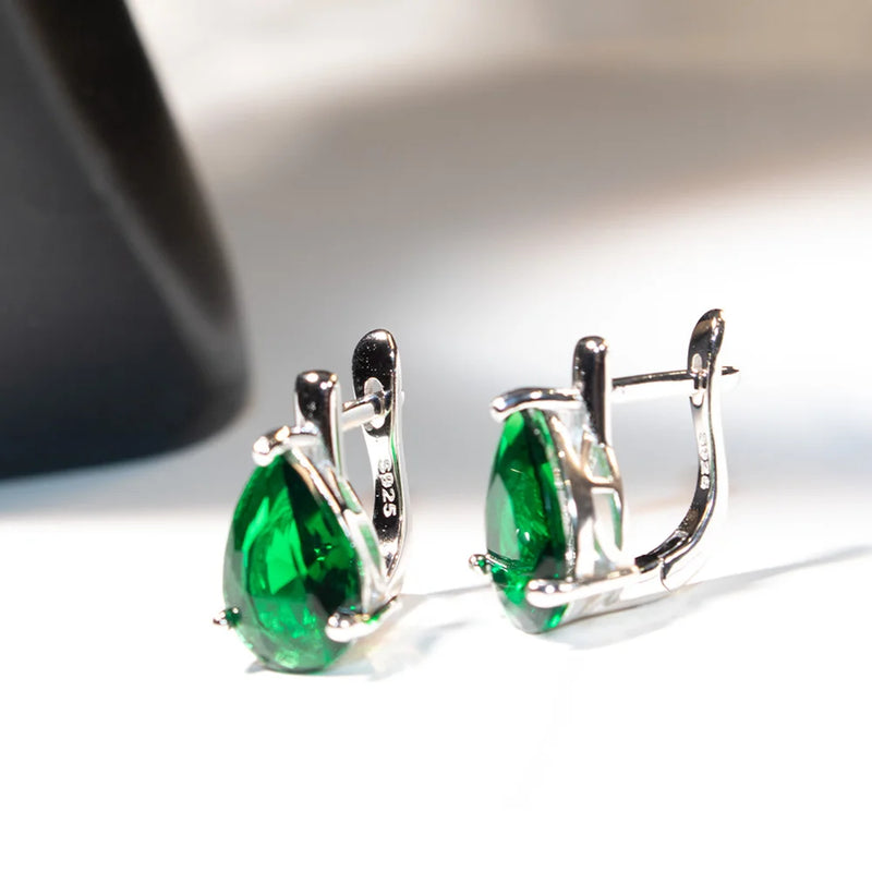 Sterling Silver Emerald Drop Earrings