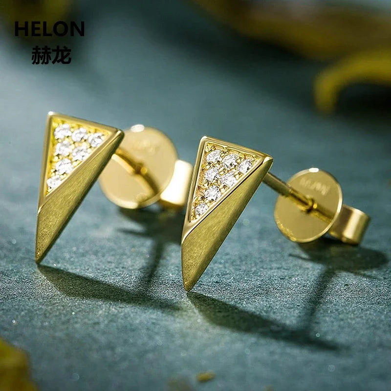 14k Yellow Gold SI/H Natural Diamond Triangle Stud Earrings for Women