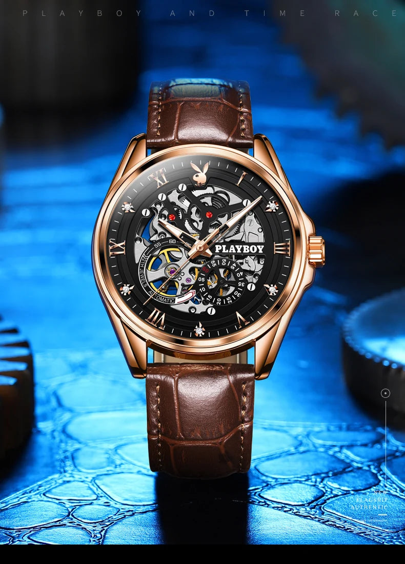 Stainless Steel Skeleton Automatic Mechanical Watch for Men