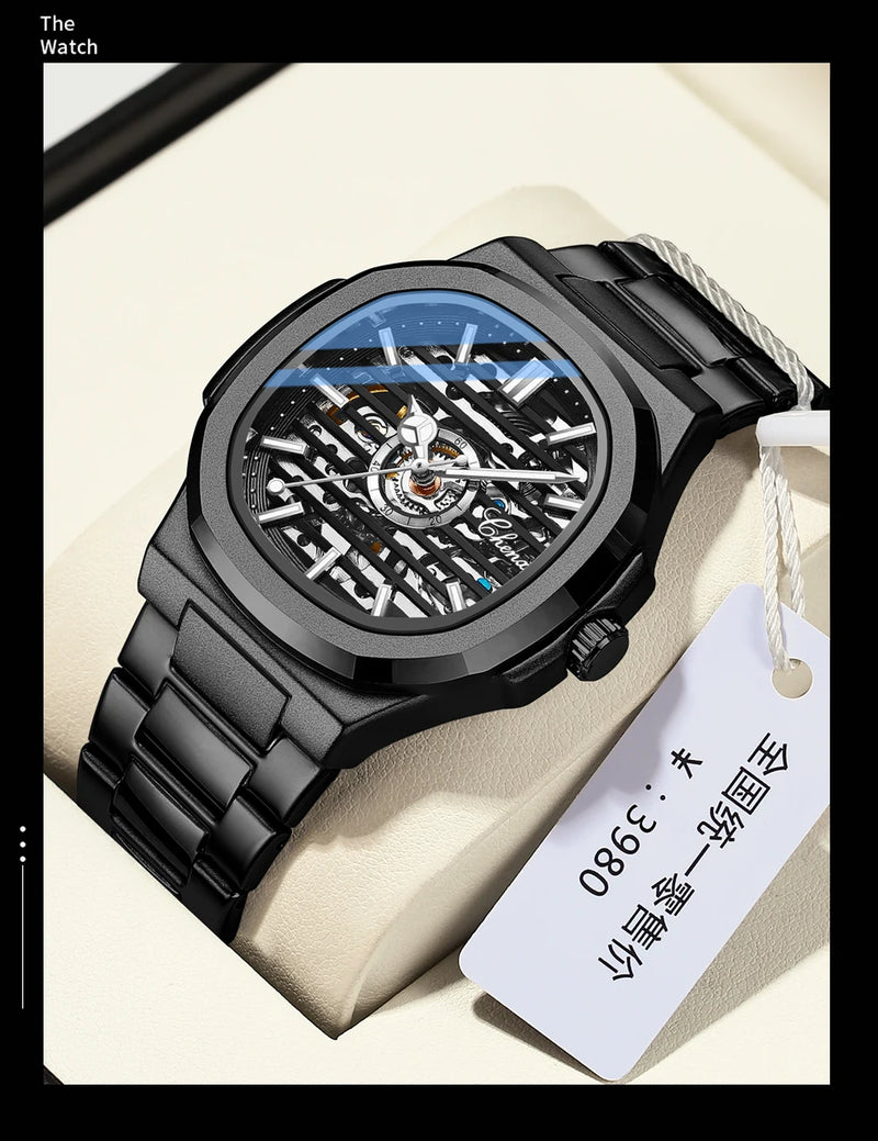 Stainless Steel Automatic Luminous Mechanical Wristwatch for Men