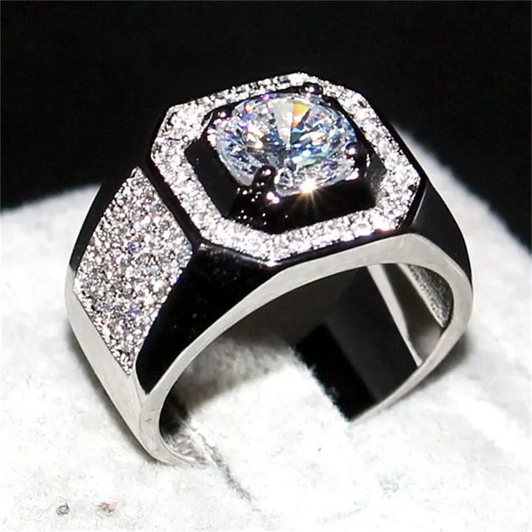 Sterling Silver & Rose Gold 1.50ctw Diamond & Cubic Zirconia Ring for Men