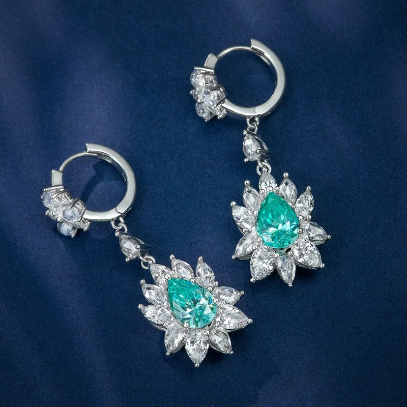 925 Sterling Silver Pear Cut Paraiba Tourmaline Water Drop Earrings for Ladies