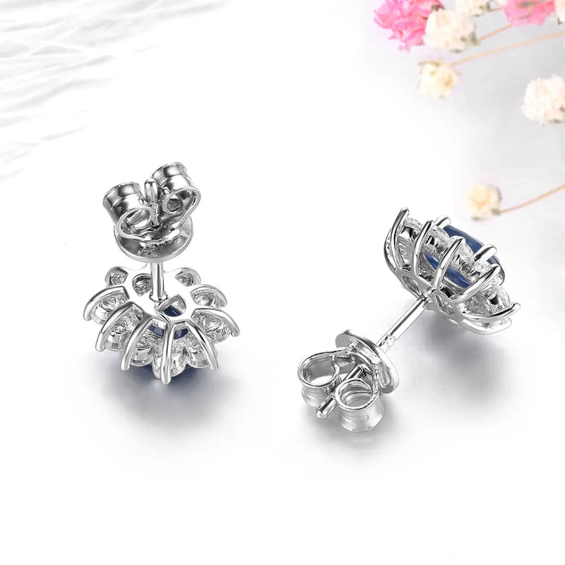 Sterling Silver 1.20 ctw Blue Sapphire Stud Earrings for Women