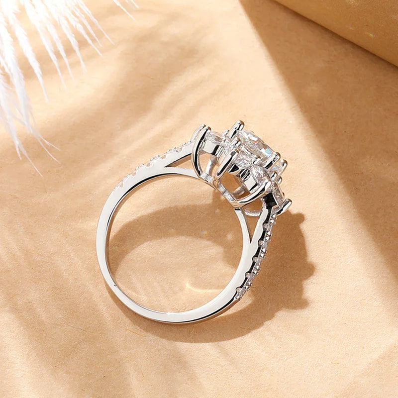 925 Silver 18K Plated Moissanite Sunflower Ring for Woman