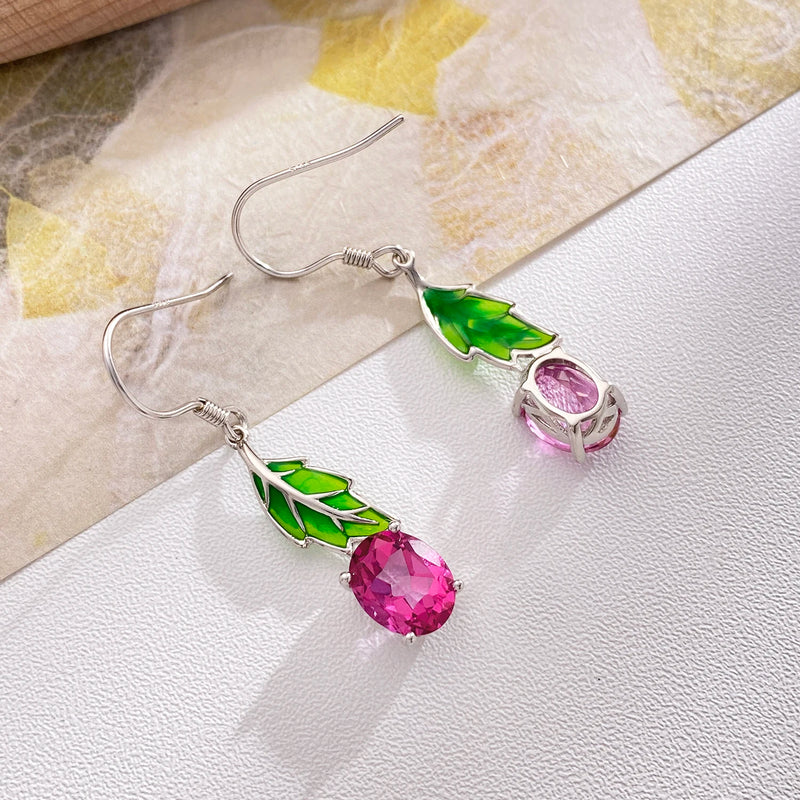 925 Sterling Silver Drop Earrings with Pink Topaz for Women