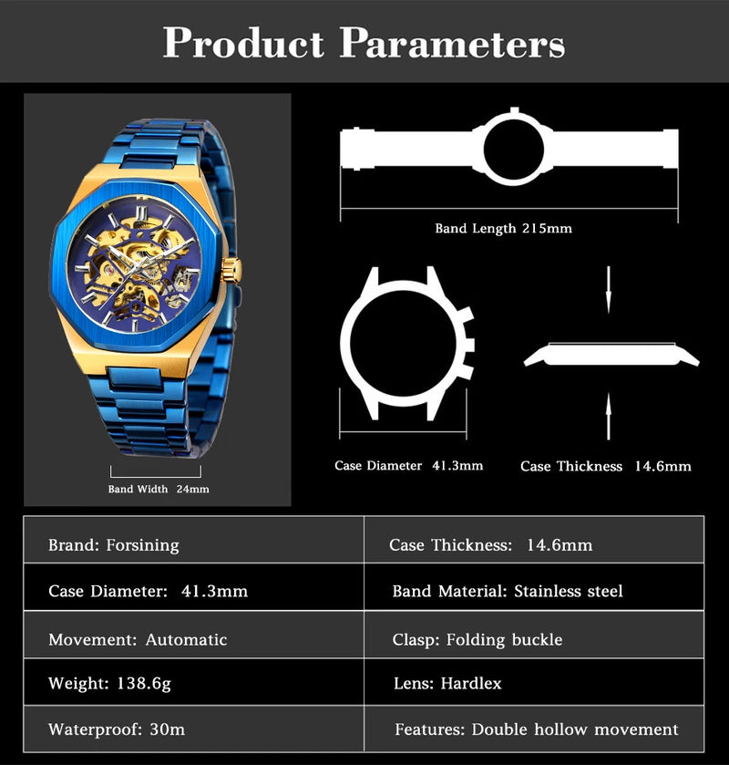 Stainless Steel Skeleton Automatic Watch for Men