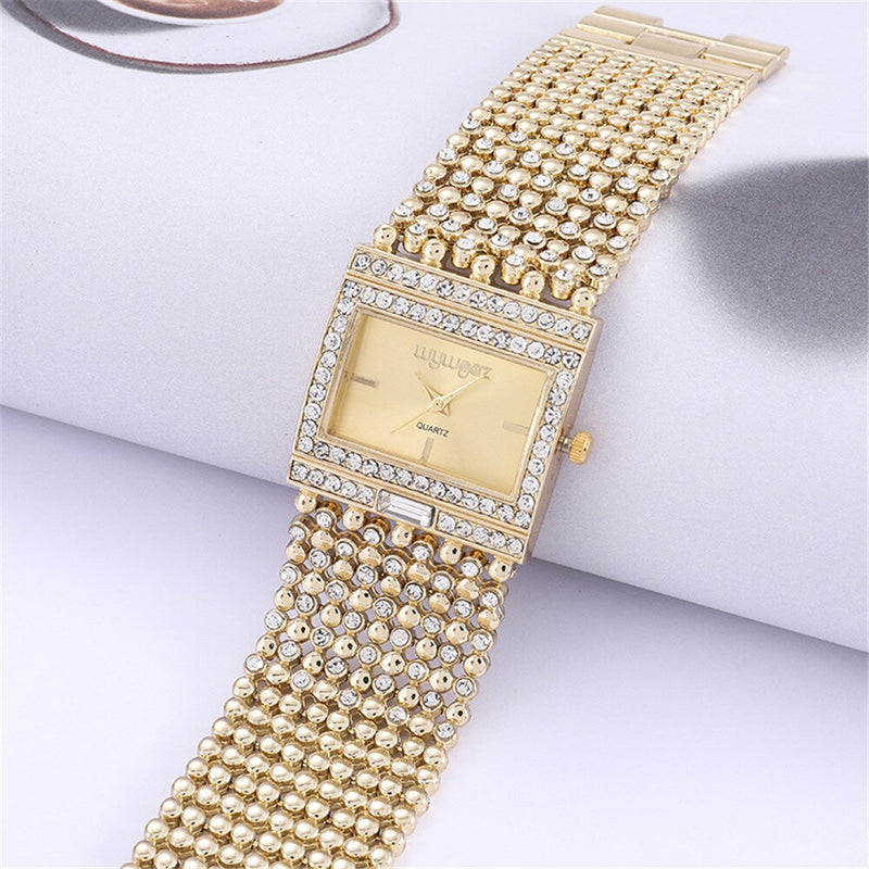 Stainless Steel Diamond Accented Quartz Square Watch for Women