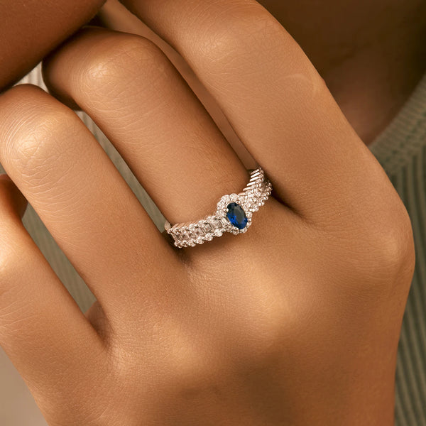 Sterling Silver Oval Blue CZ Ring for Women