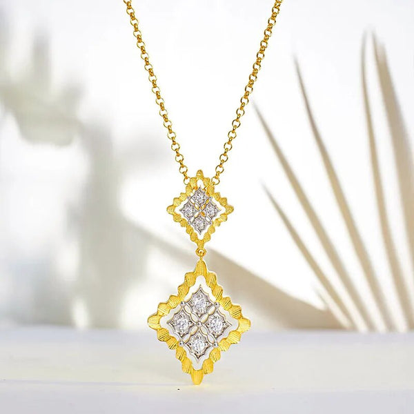 925 Sterling Silver Gold Plated Rhomb Geometric Earrings and Pendant Necklace for Women